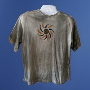 Mens Ross Graison Gray Mustard Black Embellished Lg S Sleeve T Shirt retail $165